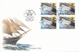 Aland FDC Mariehamn 8-9-1997 Set Of 4 FRAMA Labels With Ship Cachet - Machine Labels [ATM]