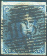 N°2 - Epaulette 20 Centimes Bleue, TB Margée Et Voisin, Obl. P.105 SAINT-NICOLAS Idéalement Apposée. Splendide Frappe. - - 1849 Schulterklappen