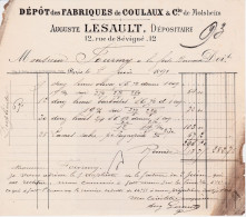 PARIS -75004-FACTURE & TRAITE Dépot Des Fabriques De Couleaux & Cie Molsheim,Auguste Lesault 12,rue De Sévigné A7802/03 - 1800 – 1899