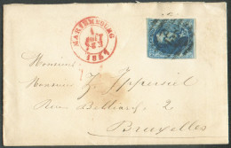 N°7 - Médaillon 20 Cent. Bleu, Légèrement Touché, Obl. 8 Barres P.136 Sur Enveloppe (avec Son Contenu Daté De Saint-ROCH - 1851-1857 Medallones (6/8)