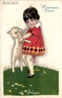 Mauzan Heureuses Pâques Mouton Brebis Sheep Pecora N°302-4 Cpa Couleur Ecrite Au Dos En 1919 En TB.Etat - Mauzan, L.A.