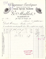 PARIS -75003- FACTURE Chapeaux Exotiques Yokos - Rotins - Palmiers G.Mullot 76,rue Du Temple - A7767 - 1900 – 1949