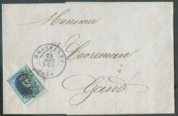 N°7 (bdf Inférieur Et TB Margé) Obl. P.24 De BRUXELLES Du 23 Août 1854 Vers Gand. - TB - 19130 - 1851-1857 Medallions (6/8)