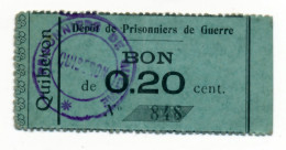 1918-1918 // P.O.W. // DEPÔT DE QUIBERON // Bon De Vingt Centimes - Autres & Non Classés