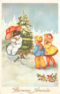Enfants , Bonhomme De Neige & Champignon * CPA Illustrateur * Mushroom Champignons Snowman Bouteille Champagne - Mushrooms