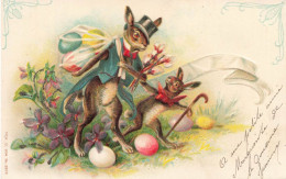 Joyeuses Pâques , Lapins Humanisés * CPA Illustrateur Gaufrée Embossed 1905 * Lapin Rabbit Rabbits Oeufs Eggs - Easter