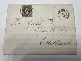 Lettre Timbre Neméro 1 Luxembourg 1856 à Ettelbrück - 1852 Guillaume III