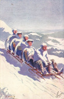 O. MERTE * CPA Illustrateur Art Nouveau Jugendstil O. Merté * Sports D'hiver * Bobsleigh Luge * Homme Femme * Série 556 - Mertè, O.