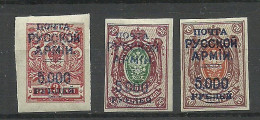 RUSSLAND RUSSIA 1920 Bürgerkrieg Wrangel Armee Lagerpost In Gallipoli, 3 Imperforated Stamps * - Wrangel-Armee