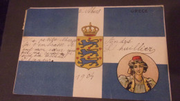 GRECE GREECE  DRAPEAU ILLUSTRATEUR ARMES  1904 - Greece