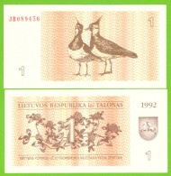 LITHUANIA  1 TALONAS 1992  P-39  UNC  JB - Litauen