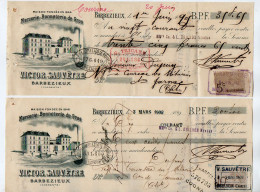 VP22.586 - Lettre De Change X 2 - 1905 / 09 - Mercerie - Bonneterie De Gros - Victor SAUVETRE à BARBEZIEUX ( Charente ) - Wissels