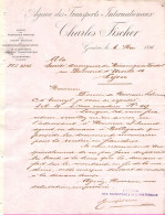 Lettre En-tête Des Transports Internationaux Charles Fischer à Genève 1898 + Carte Entier Postal Repiqué - Switzerland