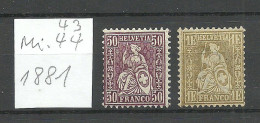 SCHWEIZ Switzerland 1881 Michel 43 - 44 * - Nuevos