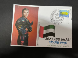 29-11-2023 (3 V 43 B) Formula One - 2023 Abu Dhabi Grand Prix - Winner Max Verstappen (26 November 2023) Fish Stamp - Automobilismo