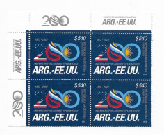 ARGENTINA 2023 INTERNATIONAL RELATIONS ARGENTINA USA 1 VALUE IN CORNER BLOCK MNH - Unused Stamps