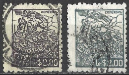 Brazil 1946 - Mi 708 XII - YT 468 ( Allegory Trade ) Two Shades Od Color - With A Control Green Line In Back Side - Used Stamps