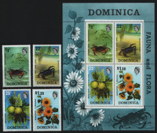 Dominica 1973 - Mi-Nr. 368-371 & Block 19 ** - MNH - Fauna & Flora - Dominica (...-1978)