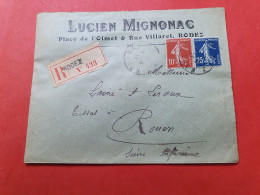 Enveloppe Commerciale En Recommandé De Rodez Pour Rouen En 1914 - N 186 - 1877-1920: Semi Modern Period