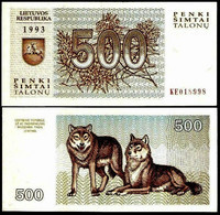 (!) Lithuania, 500 Talonas 1993, P-46, EX-USSR, UNC > Wolves - Lithuania