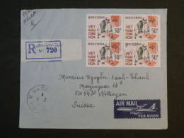 R33 VIETNAM CONG HOA BELLE LETTRE RECO 1974 SAIGON A WETTINGEN SUISSE +BLOC DE 4 TP 50 D  + BEL AFF. INTERESSANT+ + - Vietnam