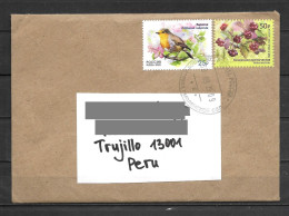 Russia Cover With Bird And Fruits Recent Stamps Sent To Peru - Gebruikt