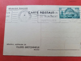 Entier Postal Du Mémorial Australien De Villers Bretonneux En 1938 Avec Oblitération De L'Inauguration - N 226 - Cartes Postales Types Et TSC (avant 1995)