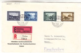 Liechtenstein - Lettre Recom Exprès FDC De 1943 - Oblit Vaduz - Cachet De Basel - Valeur 100 Euros - Briefe U. Dokumente