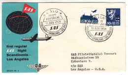 Norvège - Lettre De 1954 - Oblit Oslo - Exp Vers Los Angeles - 1 Er Vol SAS Kobenhavn Gronland Los Angeles - - Briefe U. Dokumente