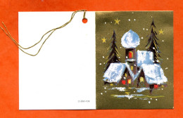 Etiquette Cadeau  Joyeux Noel Mini Carte Maisons Sapins 2 Pour Cadeaux - Père-Noël