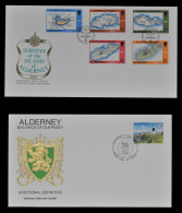 Alderney 1989 - Mi-Nr. 37-41 & 42 - Landkarten / Leuchtturm - 2 FDCs - Alderney