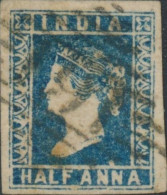 British India 1854 QV 1/2a Half Anna Litho/ Lithograph Stamp With 4 Margins As Per Scan - 1854 East India Company Administration