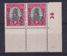 South Africa: 1950/54   Official - Ship   SG O43    1d   Grey & Carmine  [reduced Size]  MNH Pair - Oficiales