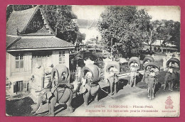 Phnom Penh (Cambodge) éléphants Du Roi Harnachés Pour La Promenade 2scans 25-09-1910 Timbre Indochine - Cambodia