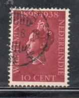 DUTCH INDIA INDIE INDE NEDERLANDS HOLLAND OLANDESE OLANDESI INDIES 1938 QUEEN WILHELMINA 10c USED USATO OBLITERE' - Nederlands-Indië