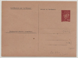 WW2 - Entier Postal 1,20 F PETAIN D9 A Avec Fiche Comptable Cheque Points Carte Postale Service Postal Stationery - 2. Weltkrieg