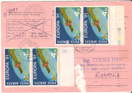 Romania Card Registered 13-6-1991 Topic Stamps EUROPA CEPT 1991 - Storia Postale