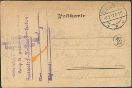 Carte Pour Prisonniers De Guerre Du CAMP Dc PREUSSISCH-HOLLAND 3.2.17 Vers Bruxelles + Griffe Violette Allemagne Camp De - Kriegsgefangenschaft