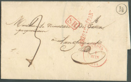 LAC De FURNES Le 1 Juin 1844 + Boîte M De LOO Et Griffes Rouge SR Et APRES LE DEPART Vers Langemark. Port '3' Décimes. - - 1830-1849 (Belgique Indépendante)