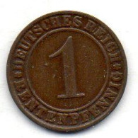 GERMANY - WEIMAR REPUBLIC, 1 Renten Pfennig, Bronze, Year 1924-G, KM # 30 - 1 Renten- & 1 Reichspfennig