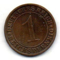 GERMANY - WEIMAR REPUBLIC, 1 Reichs Pfennig, Bronze, Year 1930-F, KM # 37 - 1 Rentenpfennig & 1 Reichspfennig