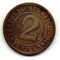 GERMANY - WEIMAR REPUBLIC, 2 Renten Pfennig, Bronze, Year 1924-E, KM # 31 - 2 Renten- & 2 Reichspfennig