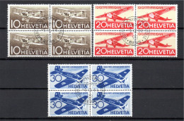 Schweiz 1944 Satz 435/37 Viererblocke Flugpost Mit Ersttagsstempel - Usati