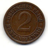 GERMANY - WEIMAR REPUBLIC, 2 Renten Pfennig, Bronze, Year 1924-F, KM # 31 - 2 Rentenpfennig & 2 Reichspfennig
