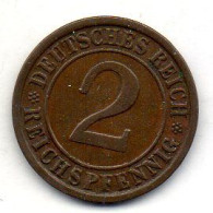 GERMANY - WEIMAR REPUBLIC, 2 Reichs Pfennig, Bronze, Year 1936-A, KM # 38 - 2 Renten- & 2 Reichspfennig