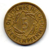 GERMANY - WEIMAR REPUBLIC, 5 Renten Pfennig, Aluminum-Bronze, Year 1924-E, KM # 32 - 5 Rentenpfennig & 5 Reichspfennig