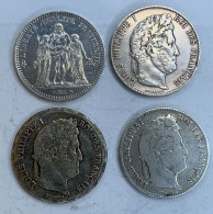 M59 - 9 - Lot De 4 Pièces De 5 Francs Argent 900% - 3 Louis Philippe Et 1 Hercule - Années 1834, 1837, 1848 Et 1873 - 10 Francs