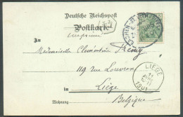5pfg Germania Obl. Ovale AACHEN-St VITH (EIFFEL) Sur Carte (Elsenborn) Vers Liège 11 Avril 1901 -  18968 - Ambulante Stempels