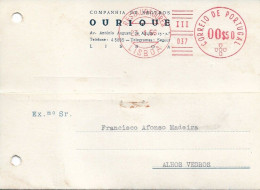 Portugal 1956 , SEGUROS PORTUGAL OURIQUE , Insurance Commercial Mail , Restauradores Mechanical Postmark - Marcophilie