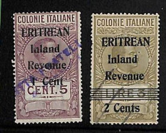 ZA0182a   - British ERITREA  - STAMPS - FISCAL STAMP  Revenue # Barefoot 1/2  - USED - Eritrea